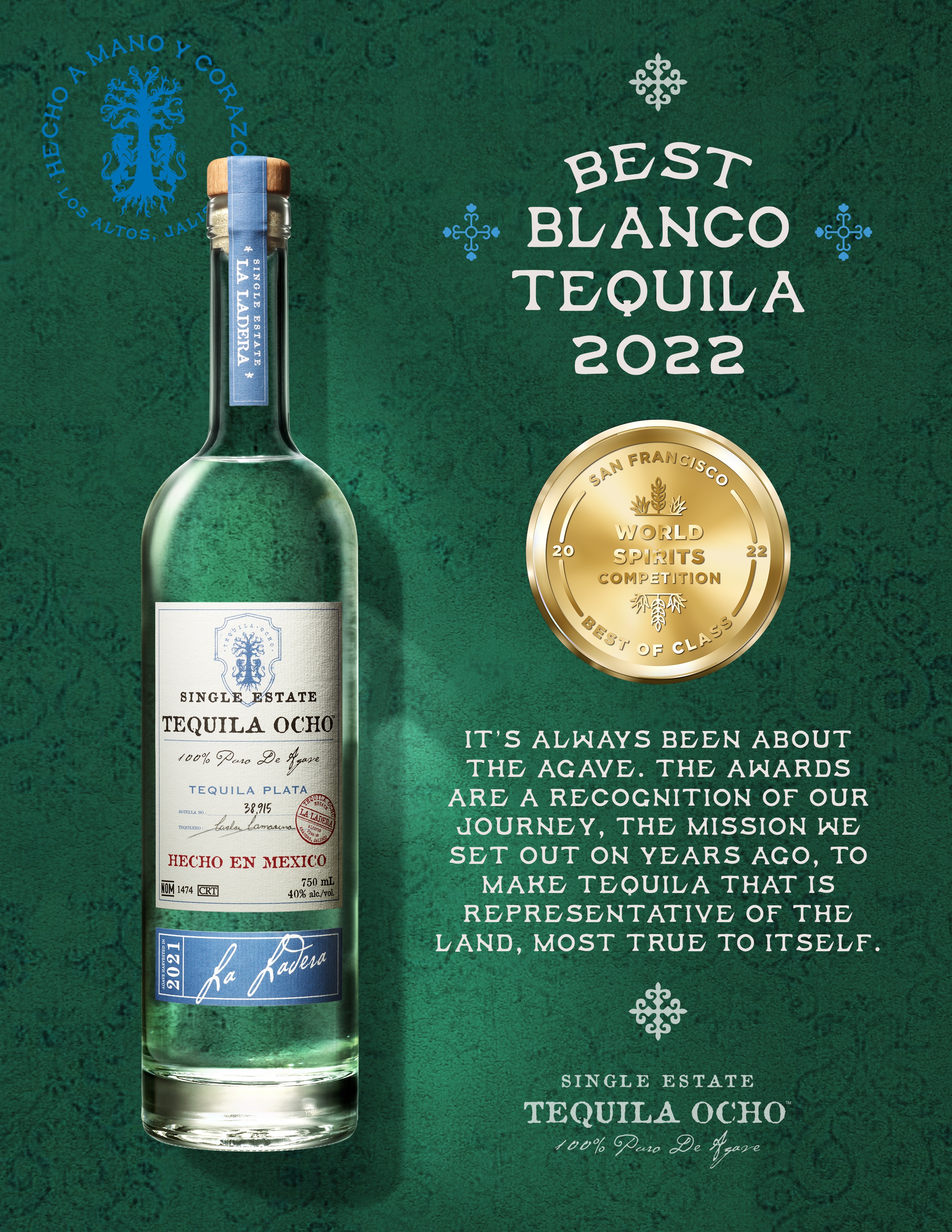 Tequila Ocho SFWSC Best In Class Blanco Tequila